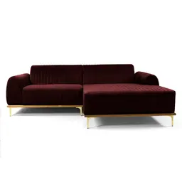 Sofá 3 Lugares Molino com Chaise Direito Veludo Bordô e Dourado