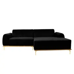 Sofá 3 Lugares Molino com Chaise Direito Veludo Grafite e Dourado