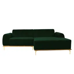 Sofá 3 Lugares Molino com Chaise Direito Veludo Verde e Dourado