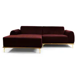 Sofá 3 Lugares Molino com Chaise Esquerdo Veludo Bordô e Dourado
