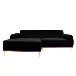 Sofá 3 Lugares Molino com Chaise Esquerdo Veludo Grafite e Dourado