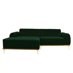 Sofá 3 Lugares Molino com Chaise Esquerdo Veludo Verde e Dourado