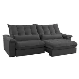 Sofá 3 Lugares Retrátil e Reclinável Aruba Veludo Chumbo 210 cm