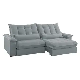 Sofá 3 Lugares Retrátil e Reclinável Aruba Veludo Cinza Claro 230 cm
