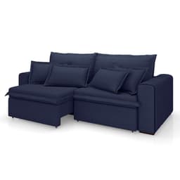 Sofá 3 Lugares Retrátil e Reclinável Cannes Linho Bouclé Azul 240 cm