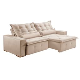 Sofá 3 Lugares Retrátil e Reclinável França Veludo Areia 230 cm