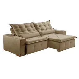 Sofá 3 Lugares Retrátil e Reclinável França Veludo Bege 210 cm