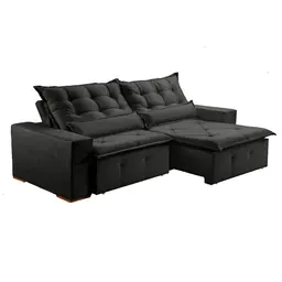 Sofá 3 Lugares Retrátil e Reclinável França Veludo Preto 210 cm