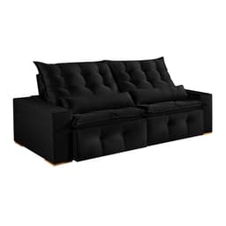 Sofá 3 Lugares Retrátil e Reclinável França Veludo Preto 210 cm