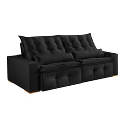 Sofá 3 Lugares Retrátil e Reclinável França Veludo Preto 230 cm