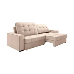 Sofá 3 Lugares Retrátil e Reclinável Goya com USB Linho Bege 280 cm