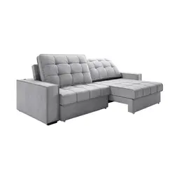 Sofá 3 Lugares Retrátil e Reclinável Goya com USB Linho Prata 280 cm