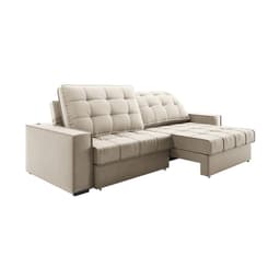 Sofá 3 Lugares Retrátil e Reclinável Goya com USB Veludo Areia 280 cm