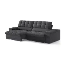 Sofá 3 Lugares Retrátil e Reclinável Helen com USB e Porta-Copos Linho Grafite 230 cm