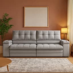 Sofá 3 Lugares Retrátil e Reclinável Helen com USB e Porta-Copos Linho Prata 230 cm