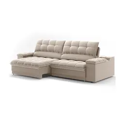 Sofá 3 Lugares Retrátil e Reclinável Helen com USB e Porta-Copos Veludo Areia 230 cm