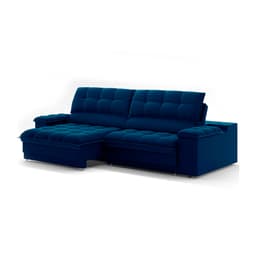 Sofá 3 Lugares Retrátil e Reclinável Helen com USB e Porta-Copos Veludo Azul Marinho 210 cm