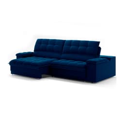 Sofá 3 Lugares Retrátil e Reclinável Helen com USB e Porta-Copos Veludo Azul Marinho 230 cm