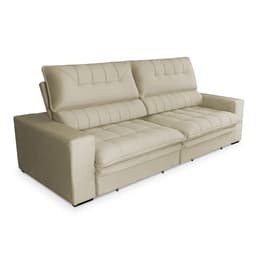 Sofá 3 Lugares Retrátil e Reclinável Mustang Veludo Bege 230 cm