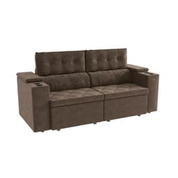 Sofá 3 Lugares Retrátil e Reclinável Otto com Porta-Copos Bouclé Marrom