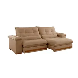 Sofá 3 Lugares Retrátil e Reclinável Qatar Linho Bege 220 cm