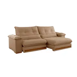 Sofá 3 Lugares Retrátil e Reclinável Qatar Linho Bege 240 cm