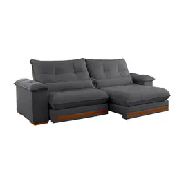 Sofá 3 Lugares Retrátil e Reclinável Qatar Veludo Cinza 200 cm