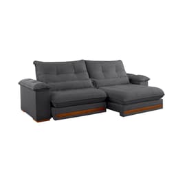 Sofá 3 Lugares Retrátil e Reclinável Qatar Veludo Cinza 220 cm