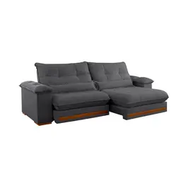 Sofá 3 Lugares Retrátil e Reclinável Qatar Veludo Cinza 240 cm