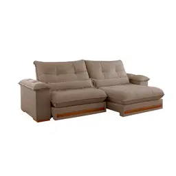 Sofá 3 Lugares Retrátil e Reclinável Qatar Veludo Marrom 240 cm