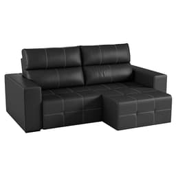 Sofá 3 Lugares Retrátil e Reclinável Roma Couro Preto 244 cm
