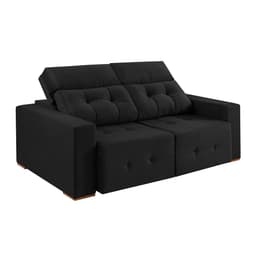 Sofá 3 Lugares Retrátil e Reclinável Roma Veludo Preto 210 cm