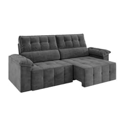 Sofá 3 Lugares Retrátil e Reclinável Santorini Veludo Cinza 220 cm
