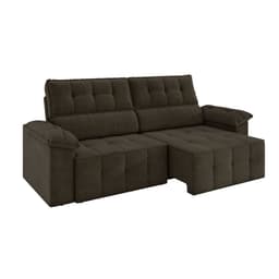 Sofá 3 Lugares Retrátil e Reclinável Santorini Veludo Marrom 220 cm