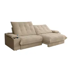 Sofá 3 Lugares Retrátil e Reclinável Volare com USB e Porta-Copos Linho Bege