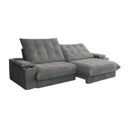 Sofá 3 Lugares Retrátil e Reclinável Volare com USB e Porta-Copos Linho Grafite