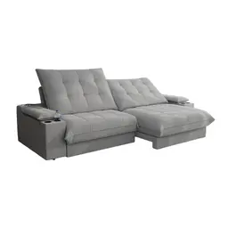 Sofá 3 Lugares Retrátil e Reclinável Volare com USB e Porta-Copos Linho Prata