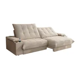 Sofá 3 Lugares Retrátil e Reclinável Volare com USB e Porta-Copos Veludo Areia