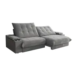 Sofá 3 Lugares Retrátil e Reclinável Volare com USB e Porta-Copos Veludo Cinza