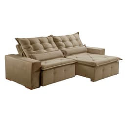 Sofá 4 Lugares Retrátil e Reclinável França Veludo Bege 270 cm