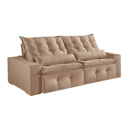 Sofá 4 Lugares Retrátil e Reclinável França Veludo Bege 270 cm