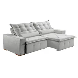 Sofá 4 Lugares Retrátil e Reclinável França Veludo Prata 250 cm