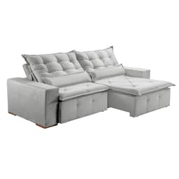 Sofá 4 Lugares Retrátil e Reclinável França Veludo Prata 270 cm