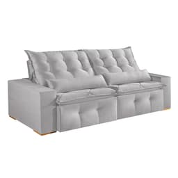 Sofá 4 Lugares Retrátil e Reclinável França Veludo Prata 270 cm