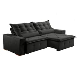 Sofá 4 Lugares Retrátil e Reclinável França Veludo Preto 270 cm