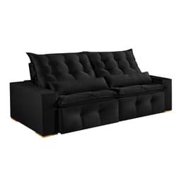 Sofá 4 Lugares Retrátil e Reclinável França Veludo Preto 270 cm