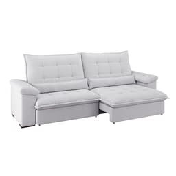 Sofá 4 Lugares Retrátil e Reclinável Módena Molas Ensacadas Linho Cinza Claro