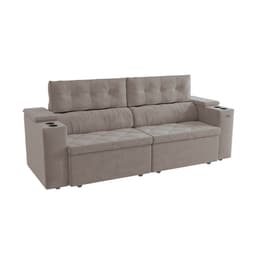 Sofá 4 Lugares Retrátil e Reclinável Otto com Porta-Copos Veludo Cinza Claro