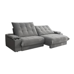 Sofá 4 Lugares Retrátil e Reclinável Volare com USB e Porta-Copos Veludo Cinza