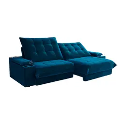 Sofá 4 Lugares Retrátil e Reclinável Volare com USB e Porta-Copos Veludo Marinho